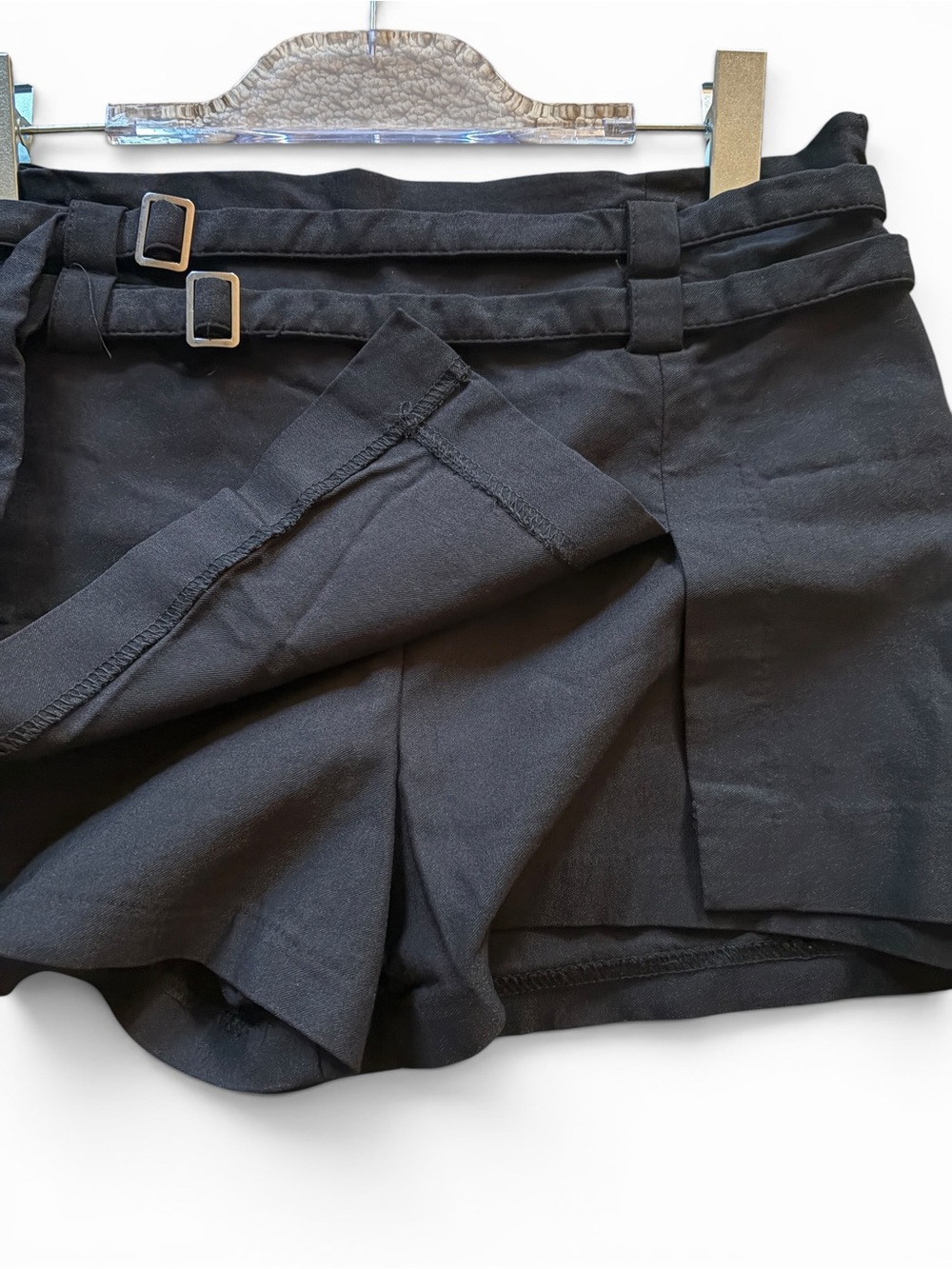 Tailored Black Wrap Skort Shorts with Double Belt - Picture 3 of 6